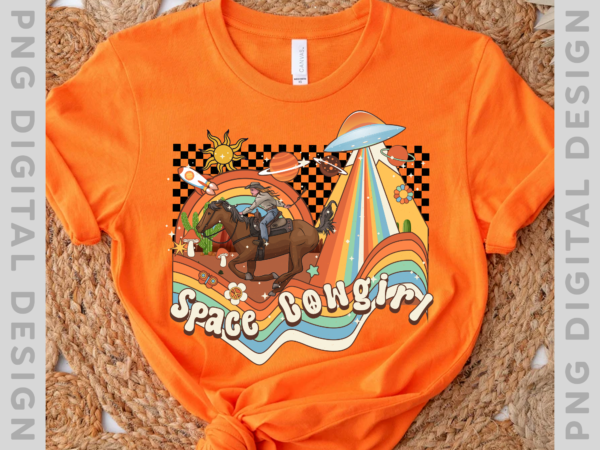 Space cow girl png file for shirts, desert cowgirl shirt design, horse riding girl, gift for her, groovy vintage instant download hh