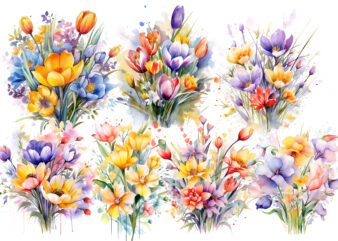 spring flowers colorful watercolor painting illustration