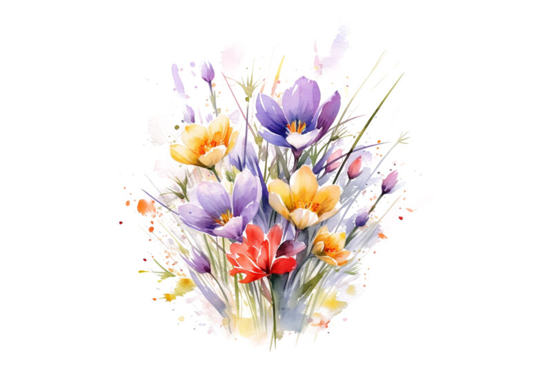 spring flowers colorful watercolor painting illustration