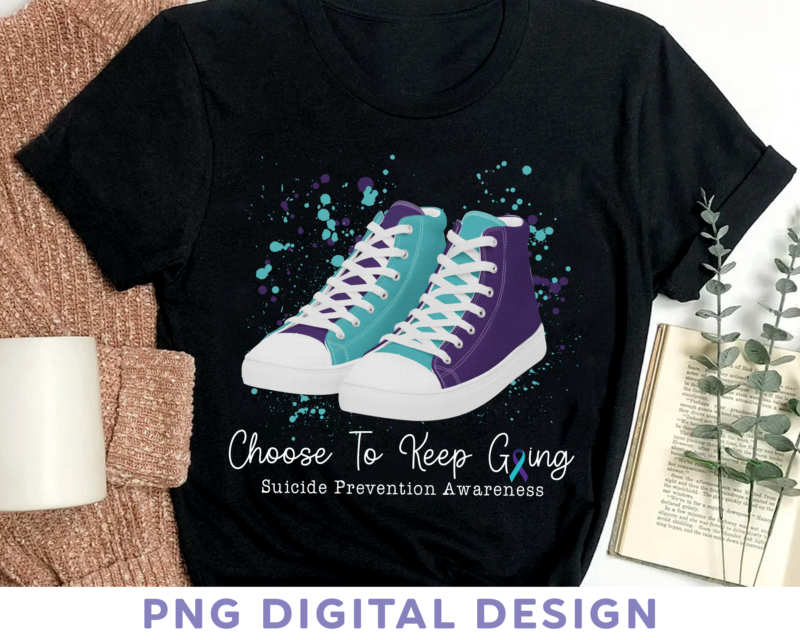 Suicide Prevention Awareness PNG File For Shirt, Purple Turquoise Sneakers, Choose To Keep Going, Suicide Prevention Week Design HH(1)