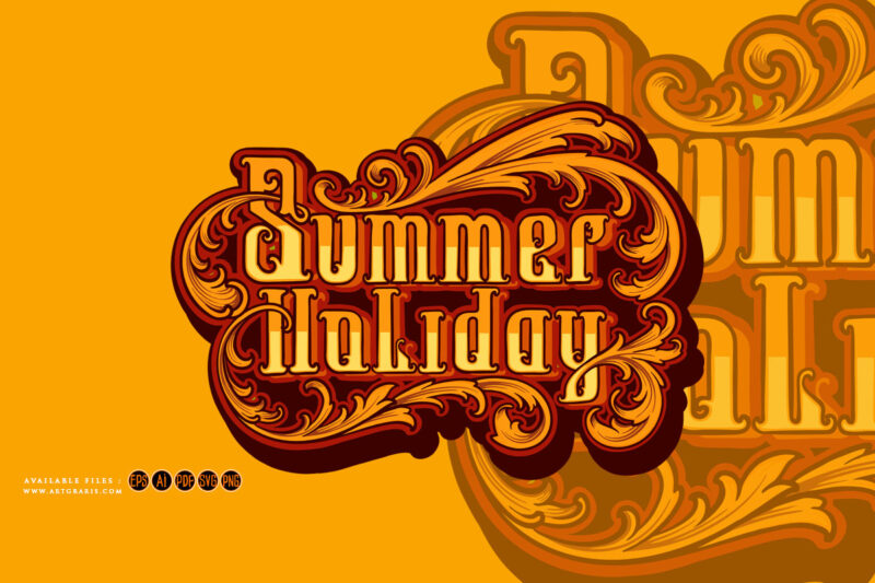 Summer vacation words with engraved ornament border illustration