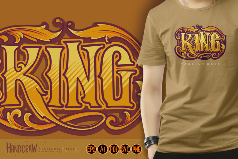 King lettering word with vintage engraving letter ornament illustrations