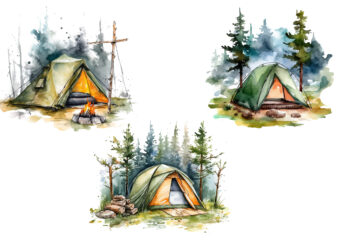 Tent Camping Watercolor Clipart t shirt designs for sale