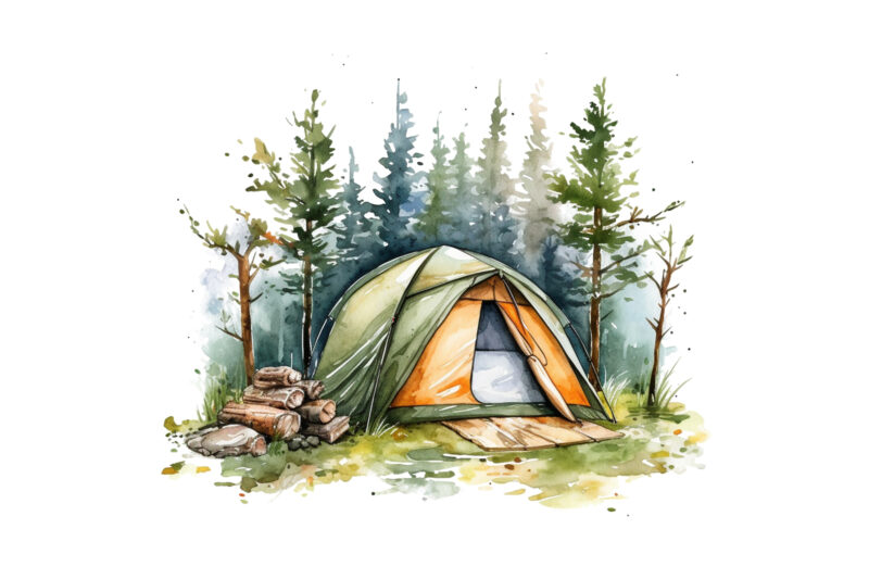 Tent Camping Watercolor Clipart