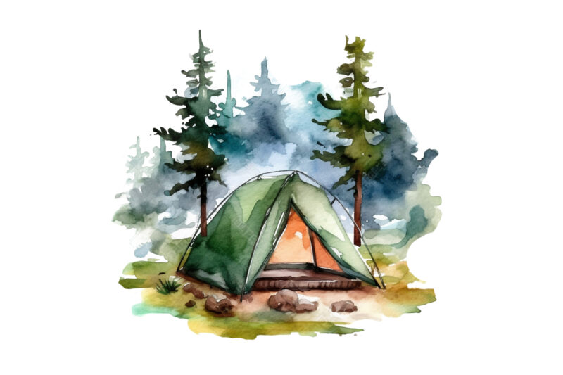 Tent Camping Watercolor Clipart