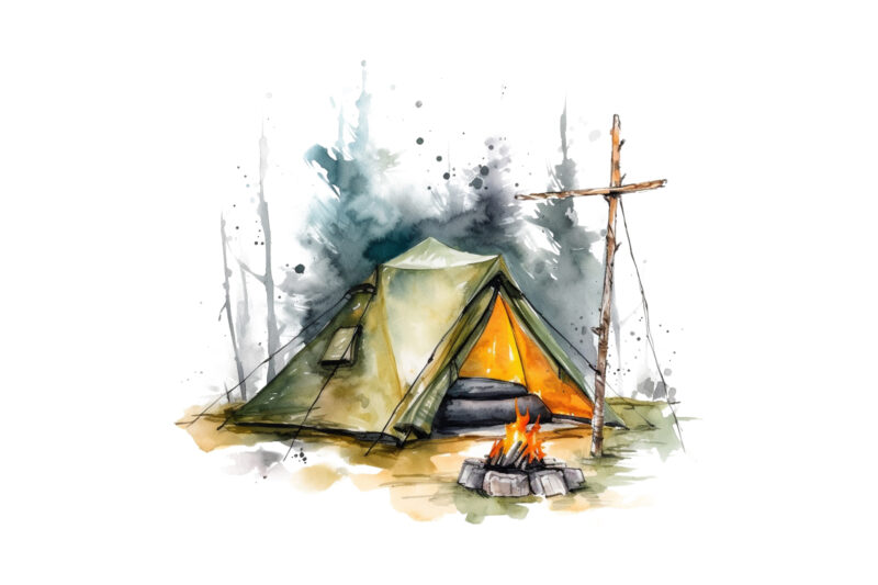 Tent Camping Watercolor Clipart