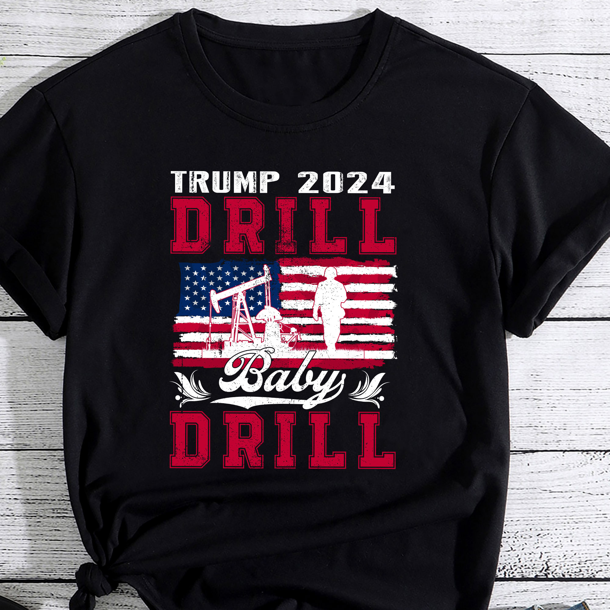 Trump 2024 Drill Baby Drill American Flag Oilrig Oilfield Trash PC 