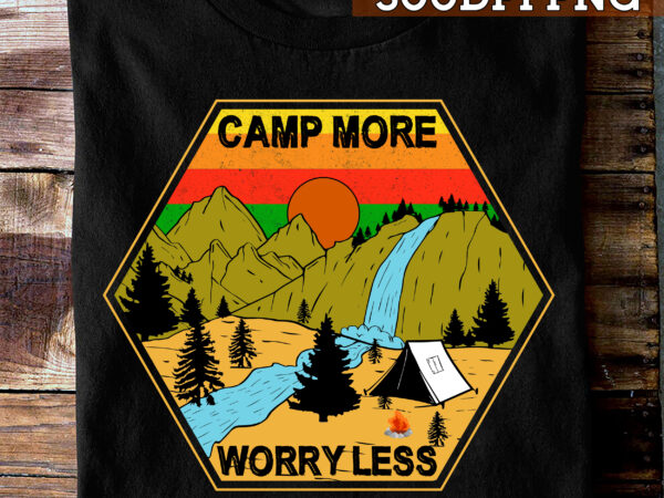 Vintage camping png for shirt, camp more worry less design, camper gift, camping png design, mountain file, instant download hc(1)