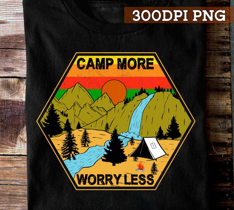 Vintage Camping PNG For Shirt, Camp More Worry Less Design, Camper Gift, Camping PNG Design, Mountain File, Instant Download HC(1)