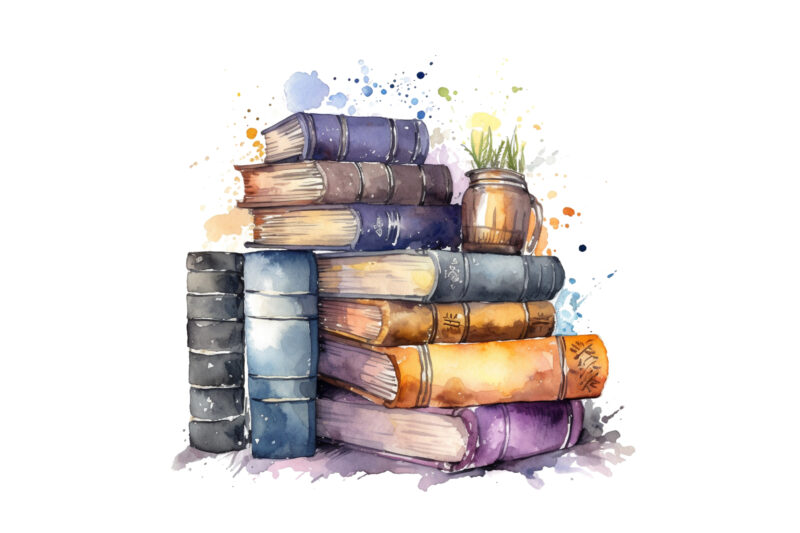 Watercolor Fantasy Books Clipart