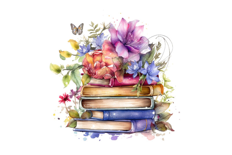 Watercolor Fantasy Books Clipart