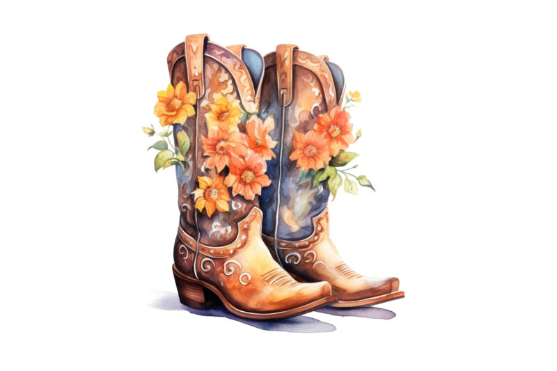 Western Boots with Flowers sublimation