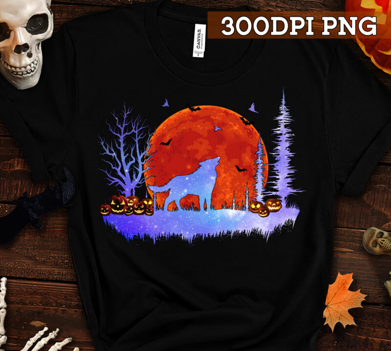 Wolf Pumpkin Moon Halloween Horror Costumes T-Shirt, Wolf Halloween, Halloween Gift TC