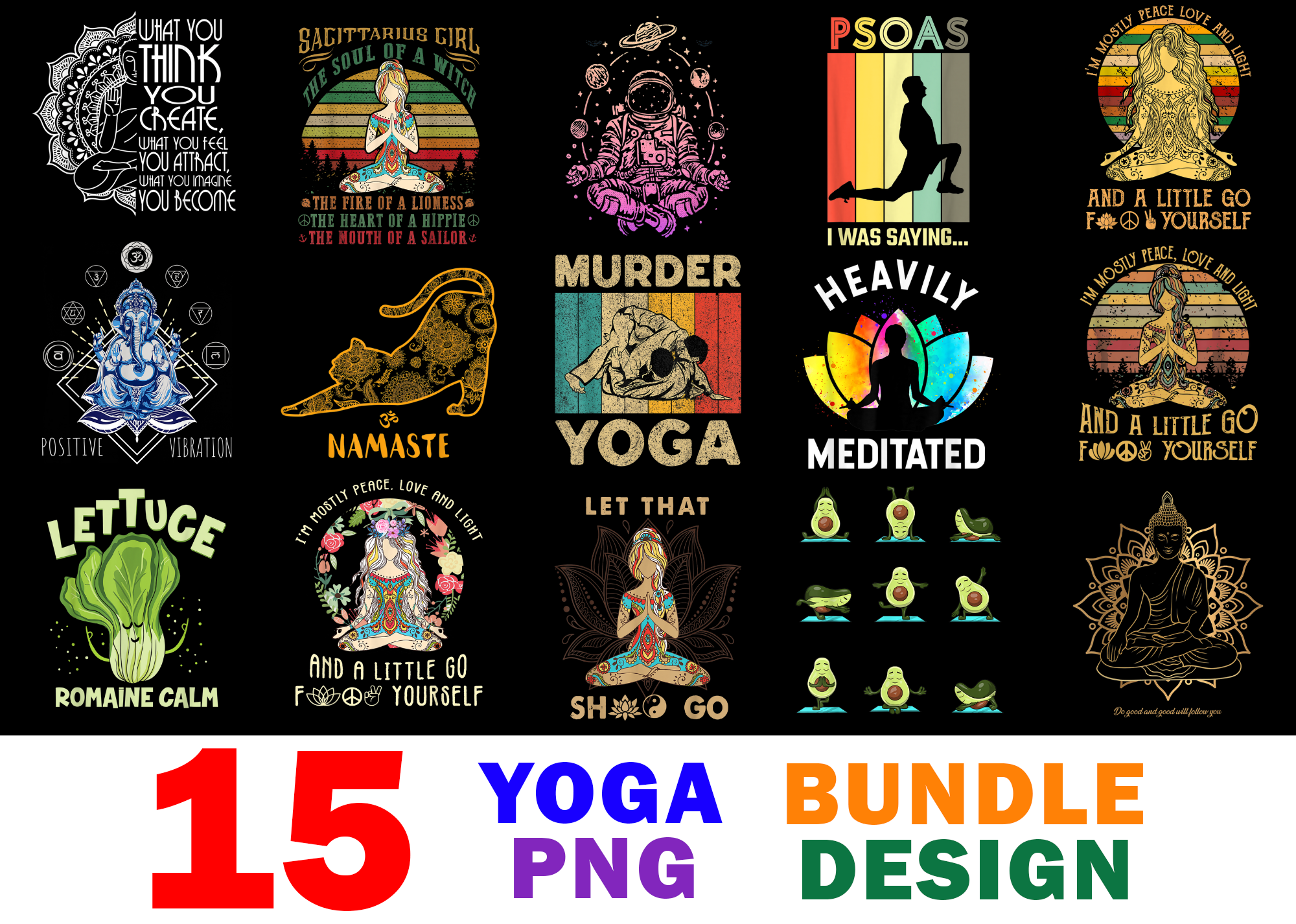 15 Yoga shirt Designs Bundle For Commercial Use, Yoga T-shirt, Yoga png ...