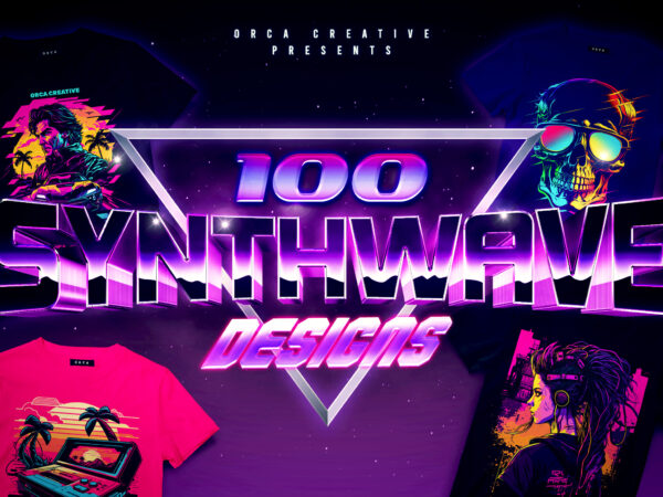 100 synthwave t-shirt designs bundle