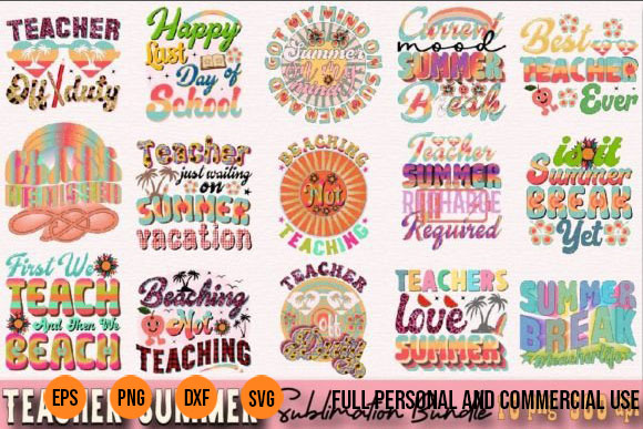 16 teacher summer sublimation design bundle