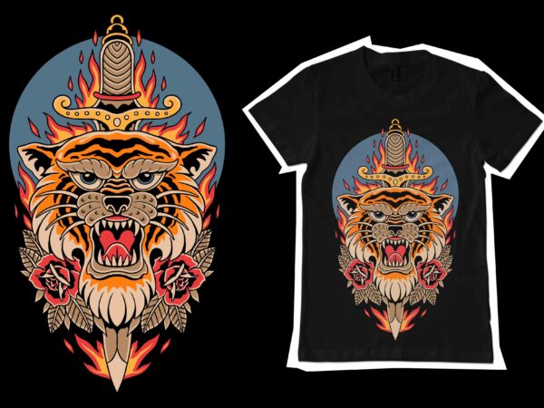 T-shirt Design - Tiger Head Illustration