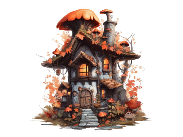 Fairy wooden house watercolor clipart t shirt graphic design