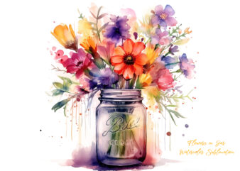 Flowers in Jar Watercolor clipart