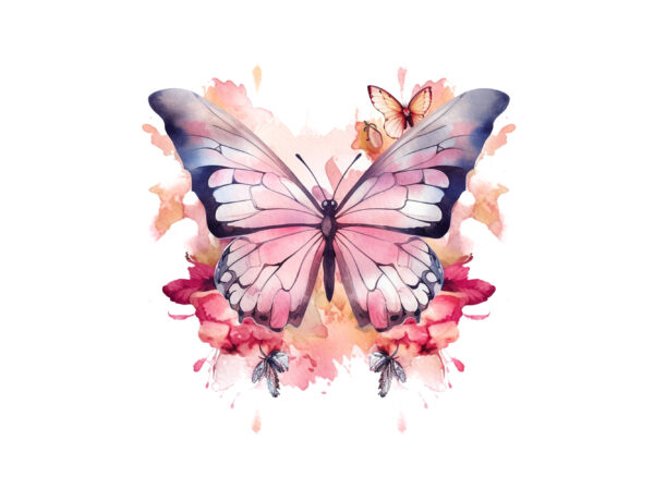 Pink butterfly with flowers sublimation t shirt illustration