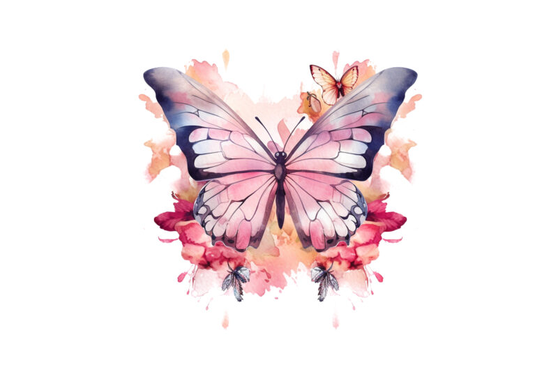 Pink Butterfly with Flowers Sublimation