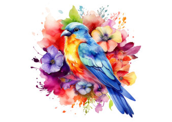 Rainbow Flower Bird Watercolor Clipart