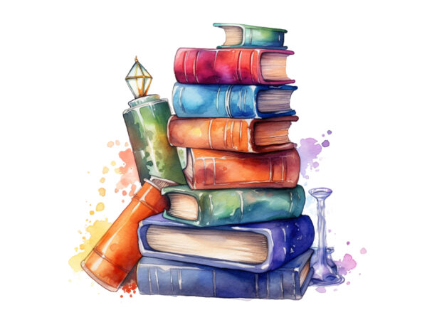 Watercolor fantasy books clipart t shirt design for sale