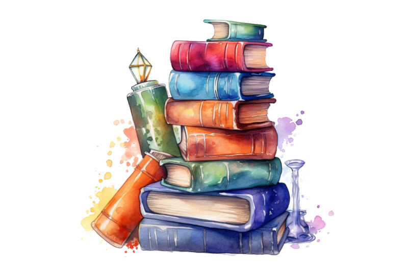 Watercolor Fantasy Books Clipart