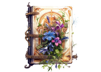 Watercolor Spell Book with Flowers