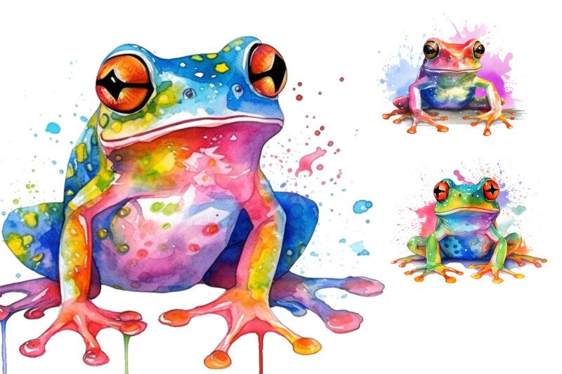 watercolor Colorful Frog Sublimation Clipart - Buy t-shirt designs