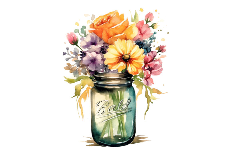 Flowers in Jar Watercolor Sublimation