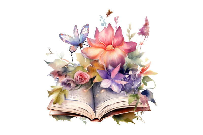 Fairy Flower Book Watercolor Clipart