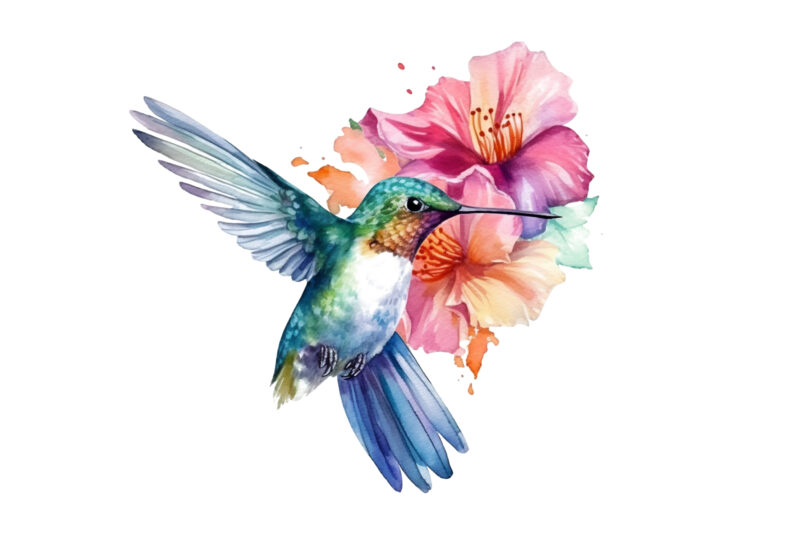 Fairy Hummingbird Watercolor Clipart