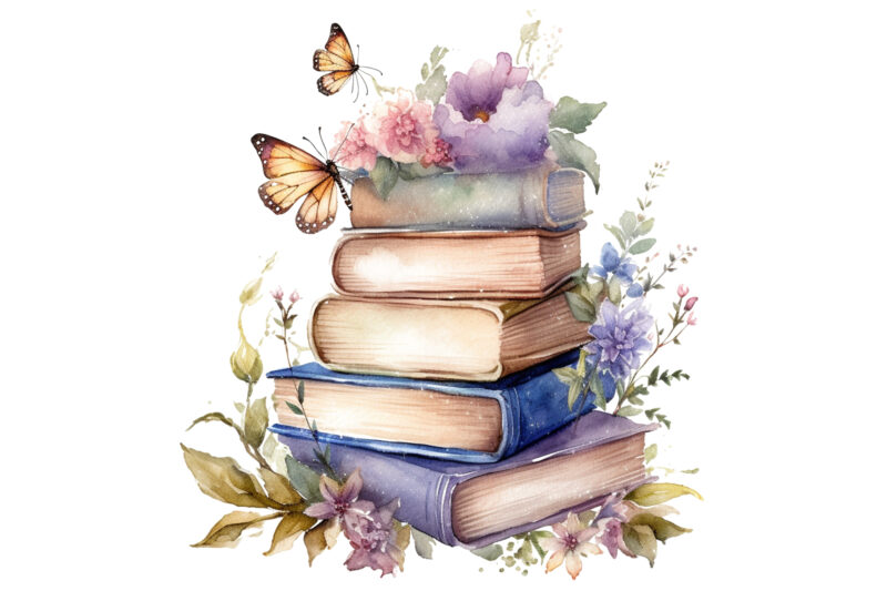 Watercolor Fantasy Books Clipart