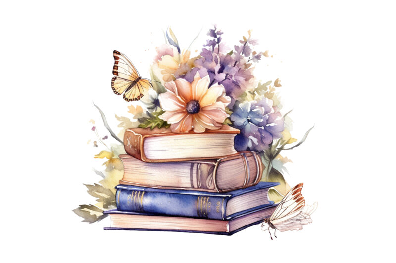 Watercolor Fantasy Books Clipart