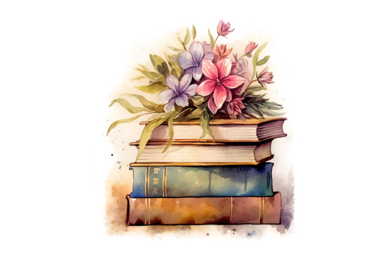 Watercolor Fantasy Books Clipart