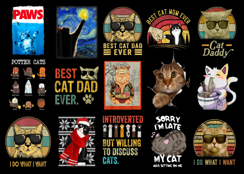 15 Cat Shirt Designs Bundle For Commercial Use Part 3, Cat T-shirt, Cat png file, Cat digital file, Cat gift, Cat download, Cat design