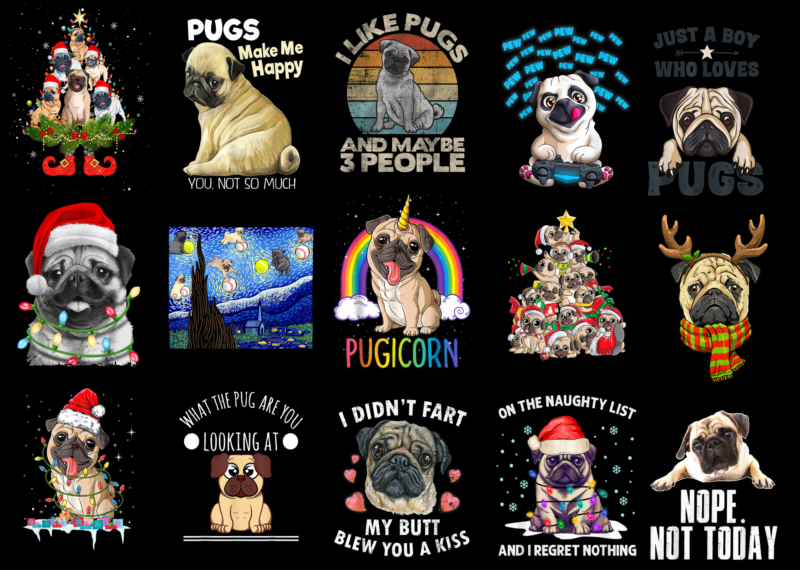 15 Pug Shirt Designs Bundle For Commercial Use Part 4, Pug T-shirt, Pug png file, Pug digital file, Pug gift, Pug download, Pug design