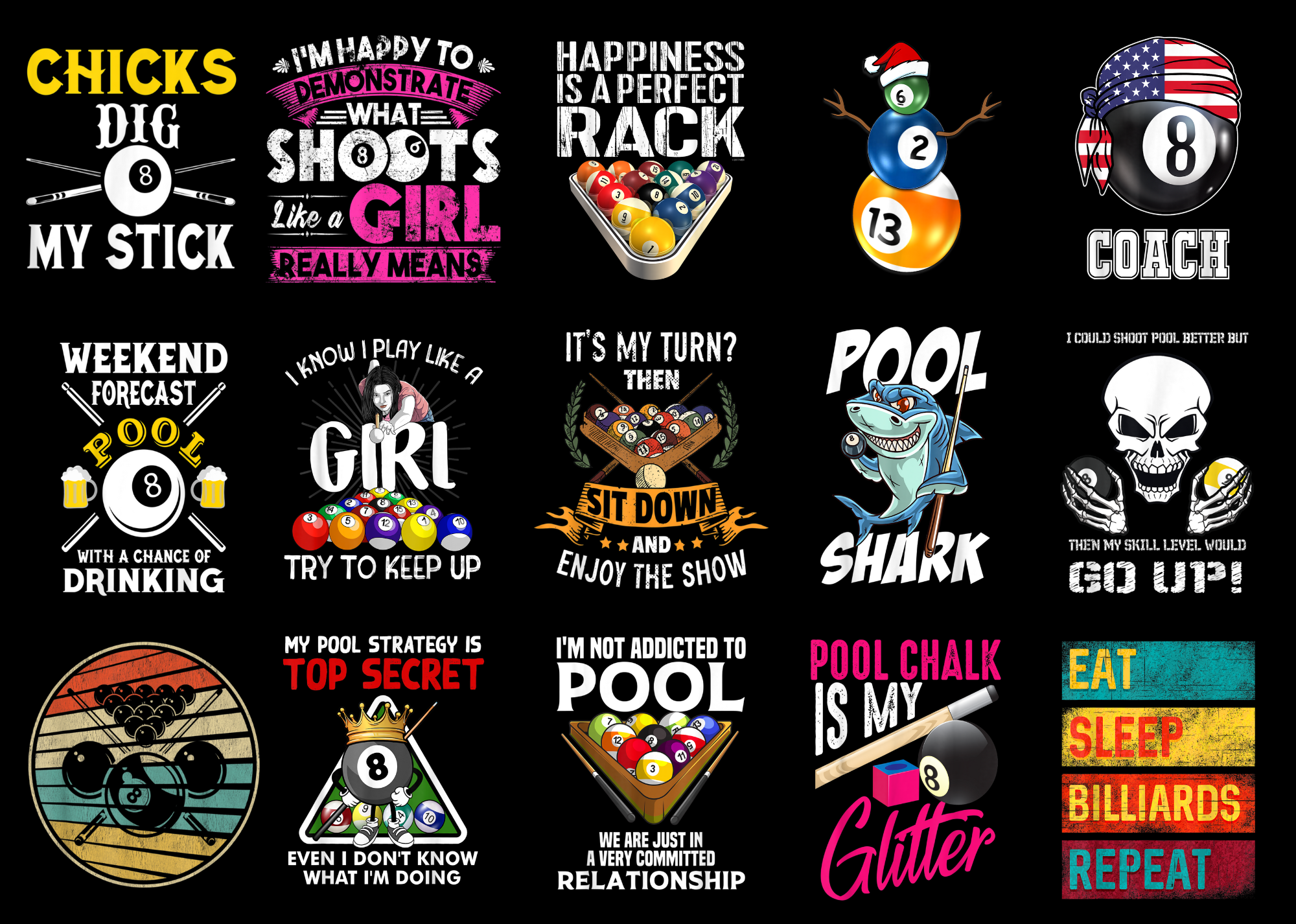 15 Pool Shirt Designs Bundle For Commercial Use Part 2, Pool T-shirt ...