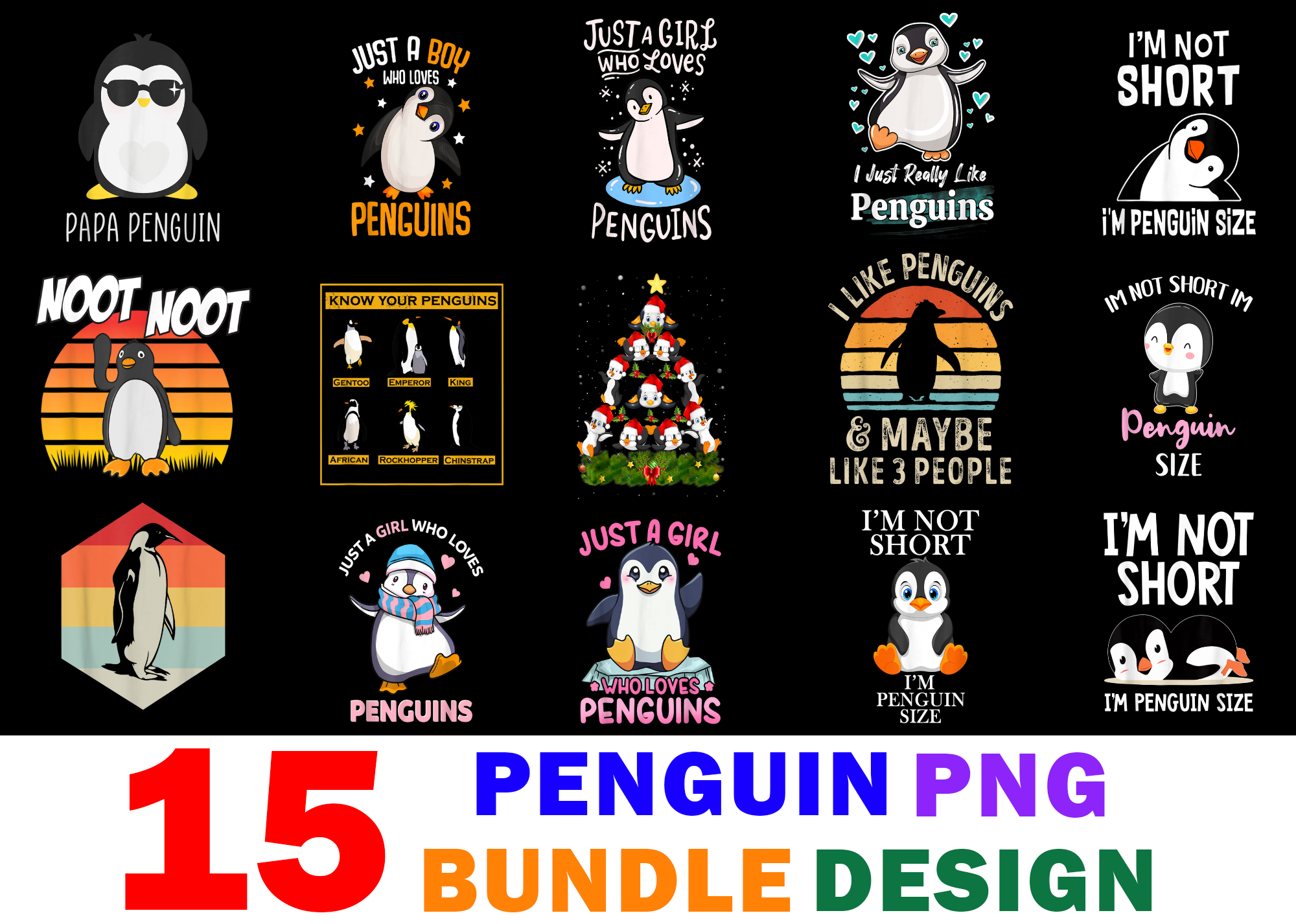 15 Penguin Shirt Designs Bundle For Commercial Use Part 2, Penguin T ...