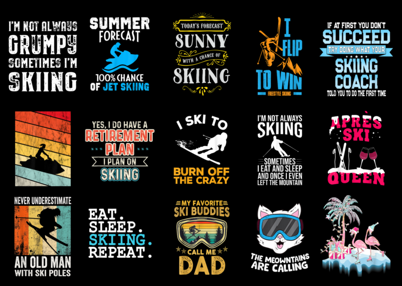 15 Skiing Shirt Designs Bundle For Commercial Use Part 2, Skiing T-shirt, Skiing png file, Skiing digital file, Skiing gift, Skiing download, Skiing design