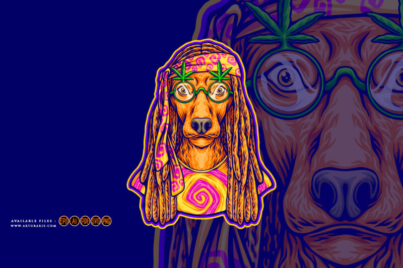 Dreadlock dog breeds fashion hippie lifestyle illustrations