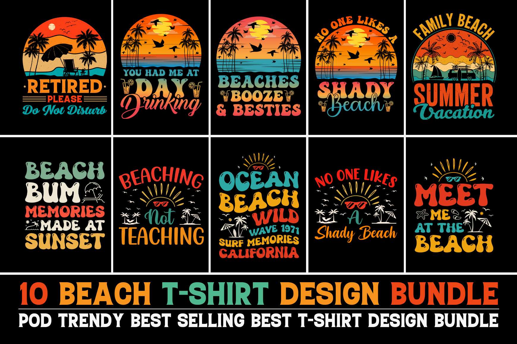 Beach T-Shirt Design Bundle - Buy t-shirt designs