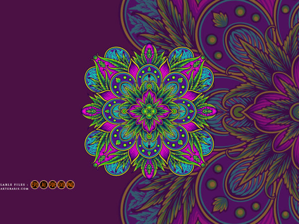 Cannabis plant mandala geometric ornament sophisticated illustrations t shirt vector file