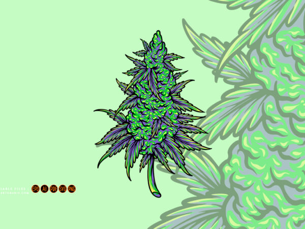 Cannabis sativa bud medicinal hemp plant illustrations t shirt vector file