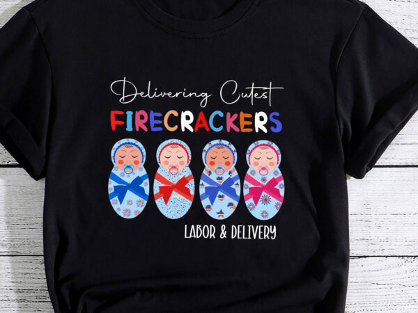 Delivering cutest firecrackers funny l_d nurse 4th of july pc t shirt vector illustration