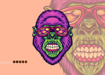 Gorilla head sporting sunglasses eye catching illustrations