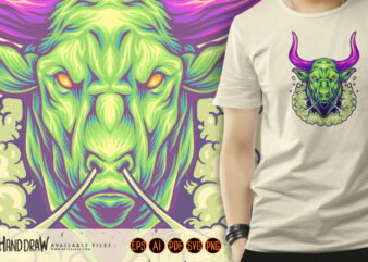 Menacing bull head with powerful aura logo illustration