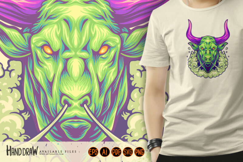 Menacing bull head with powerful aura logo illustration