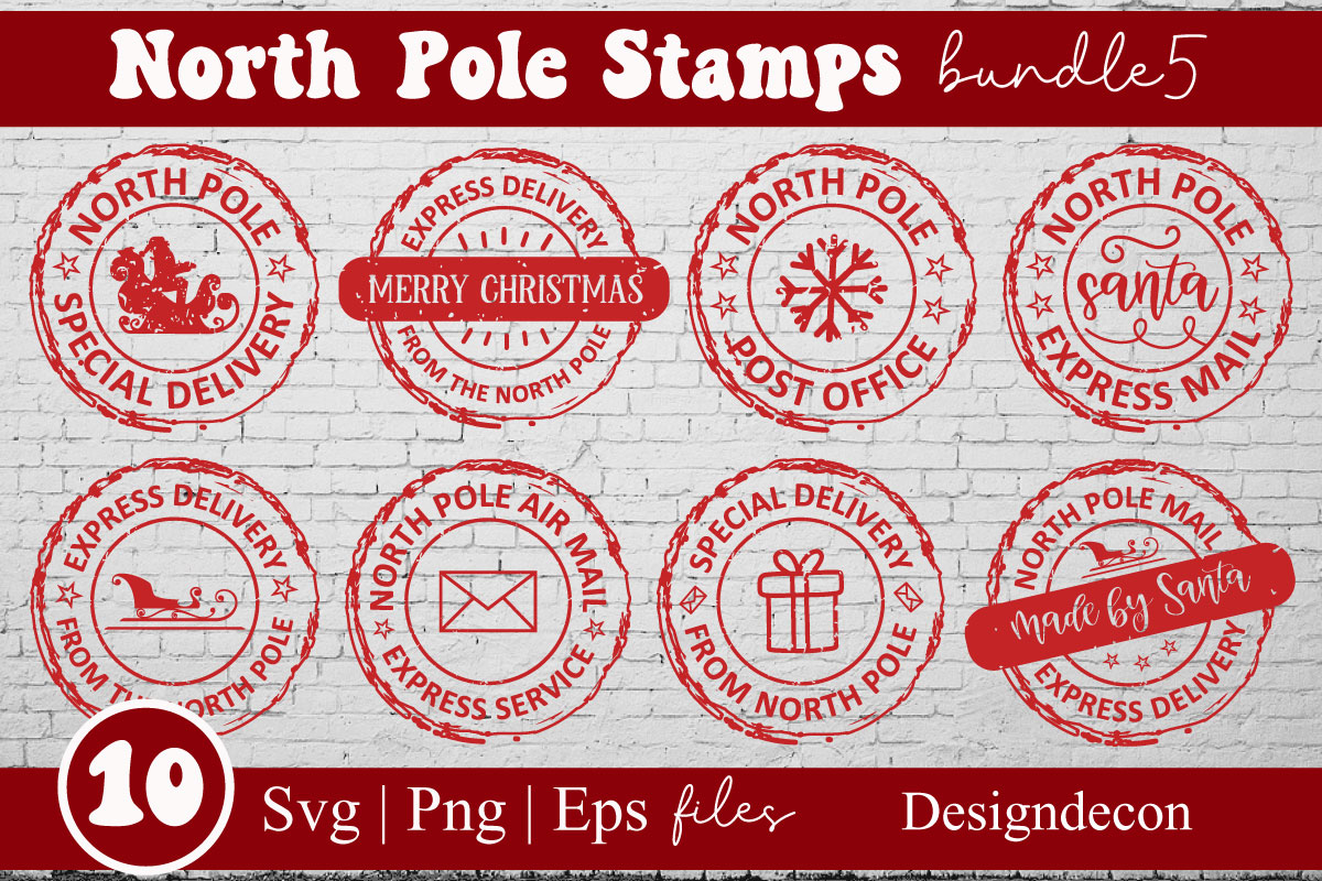 north pole rubber stamps bundle, post stamp designs set, santa stamp ...